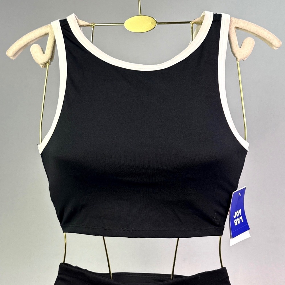 JoyLab Black White High Neck Cross Back Crop Top Sports Bra XS New With Tags